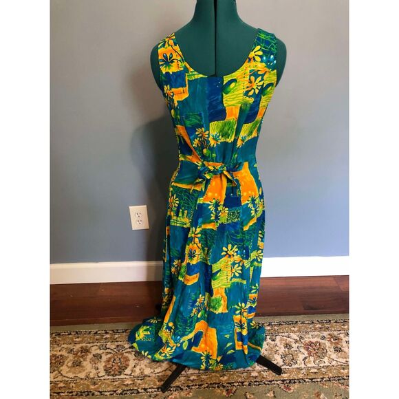 🧺Big Hed Designs 1990's Vintage Retro Hawaiian Maxi Dress, size S - Picture 3 of 4